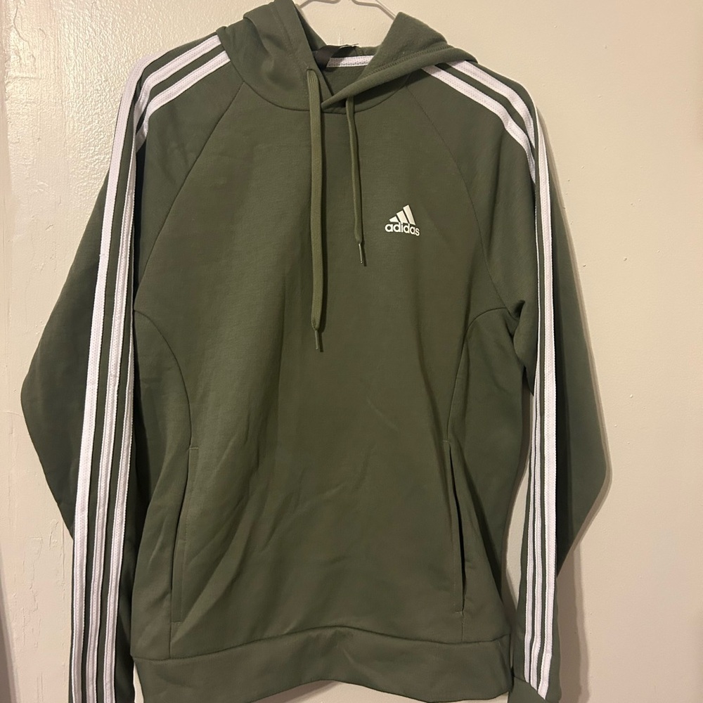 Adidas Men's Green Hoodie with White Accents